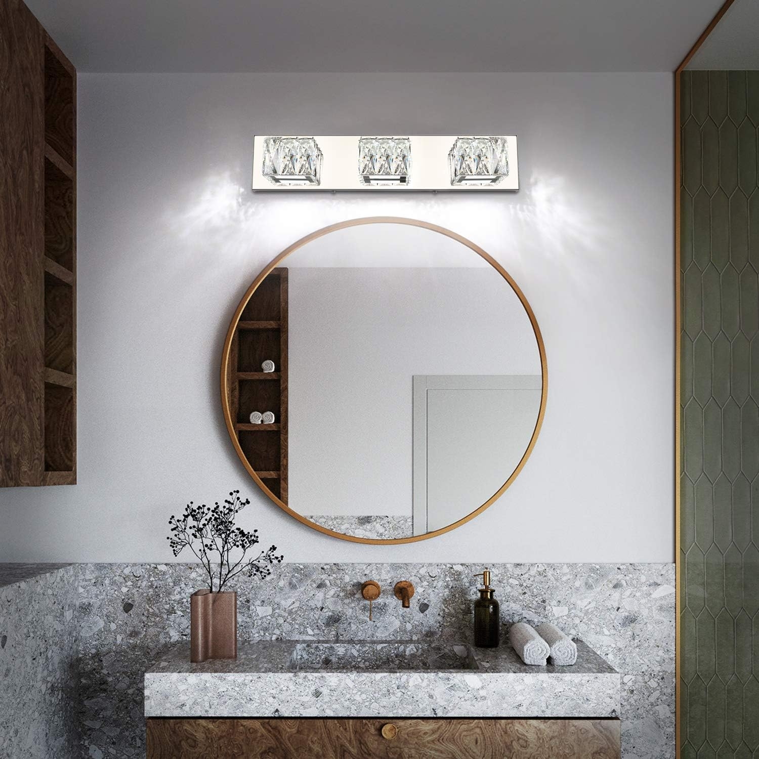 ZUZITO LED Bathroom Vanity Lighting Fixtures Modern Crystal Vanity Light Over Mirror White Light(3 Lights)