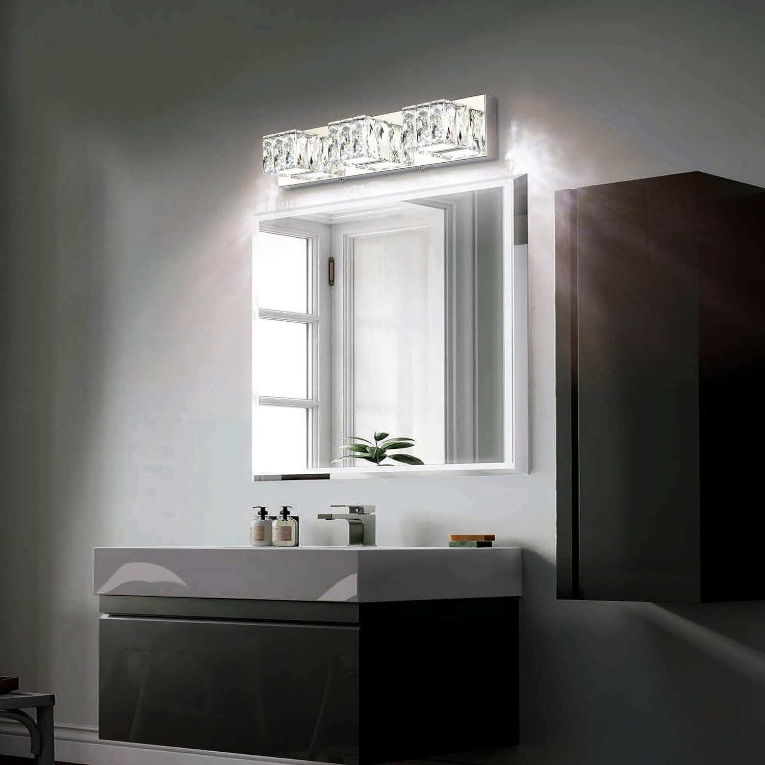 ZUZITO LED Bathroom Vanity Lighting Fixtures Modern Crystal Vanity Light Over Mirror White Light(3 Lights)