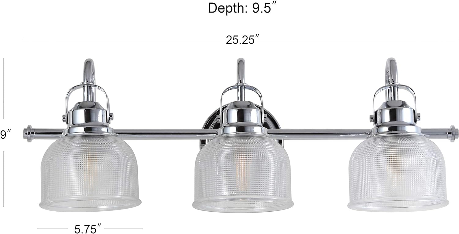 JONATHAN Y JYL7409A Virginia Metal/Glass LED Vanity Classic 2700K Dimmable Cozy Warm Light for Kitchen Hallway Bathroom Stairwell, 3 Bulb, Chrome/Clear