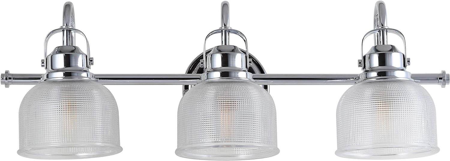 JONATHAN Y JYL7409A Virginia Metal/Glass LED Vanity Classic 2700K Dimmable Cozy Warm Light for Kitchen Hallway Bathroom Stairwell, 3 Bulb, Chrome/Clear