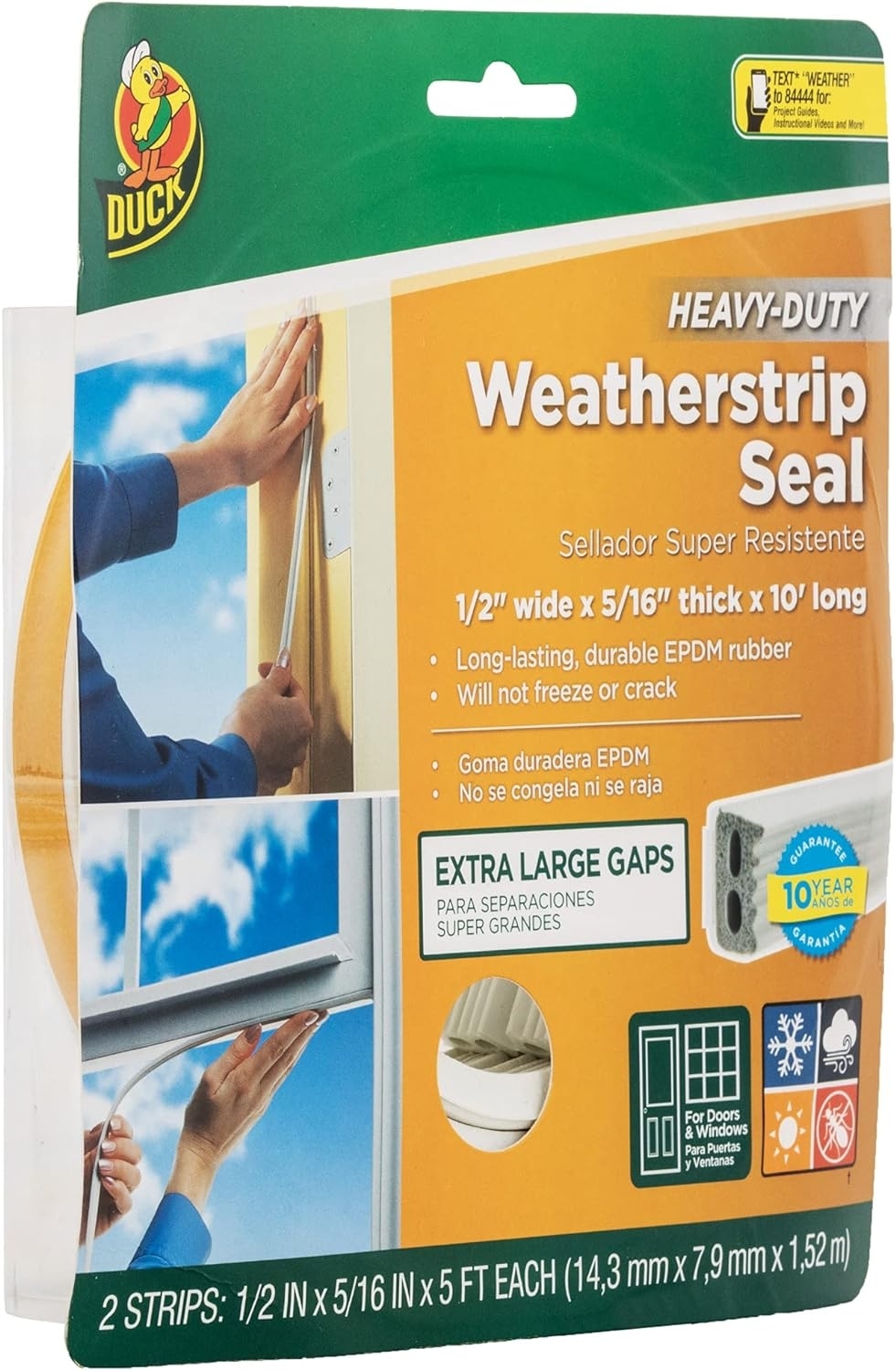 Duck Brand Heavy-Duty Self Adhesive Weatherstrip Seal for Extra Large Gap, 1/2-Inch x 5/16-Inch x 10-Feet, 1 Seal, 282436 , White